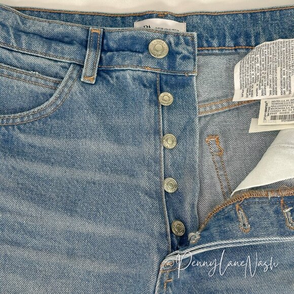 Zara High-Rise Button Fly Denim Cut Off Shorts Size 6 - Picture 9 of 12